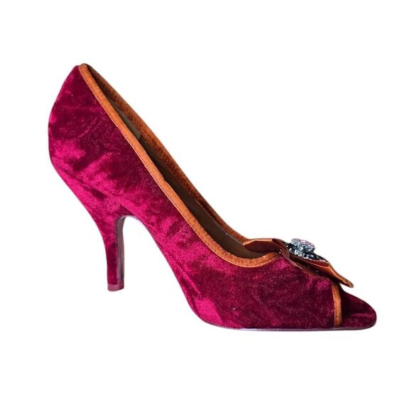 Poetic License Womens Size 6.5 Red Orange Rhinestone Velvet Dazzling Heel Pumps - Picture 1 of 9